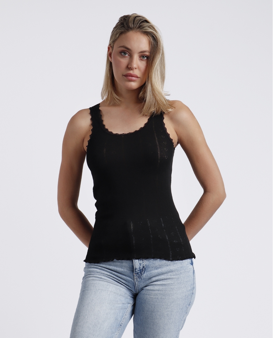 ADMAS Camiseta Tirante Canalé para Mujer NEGRO