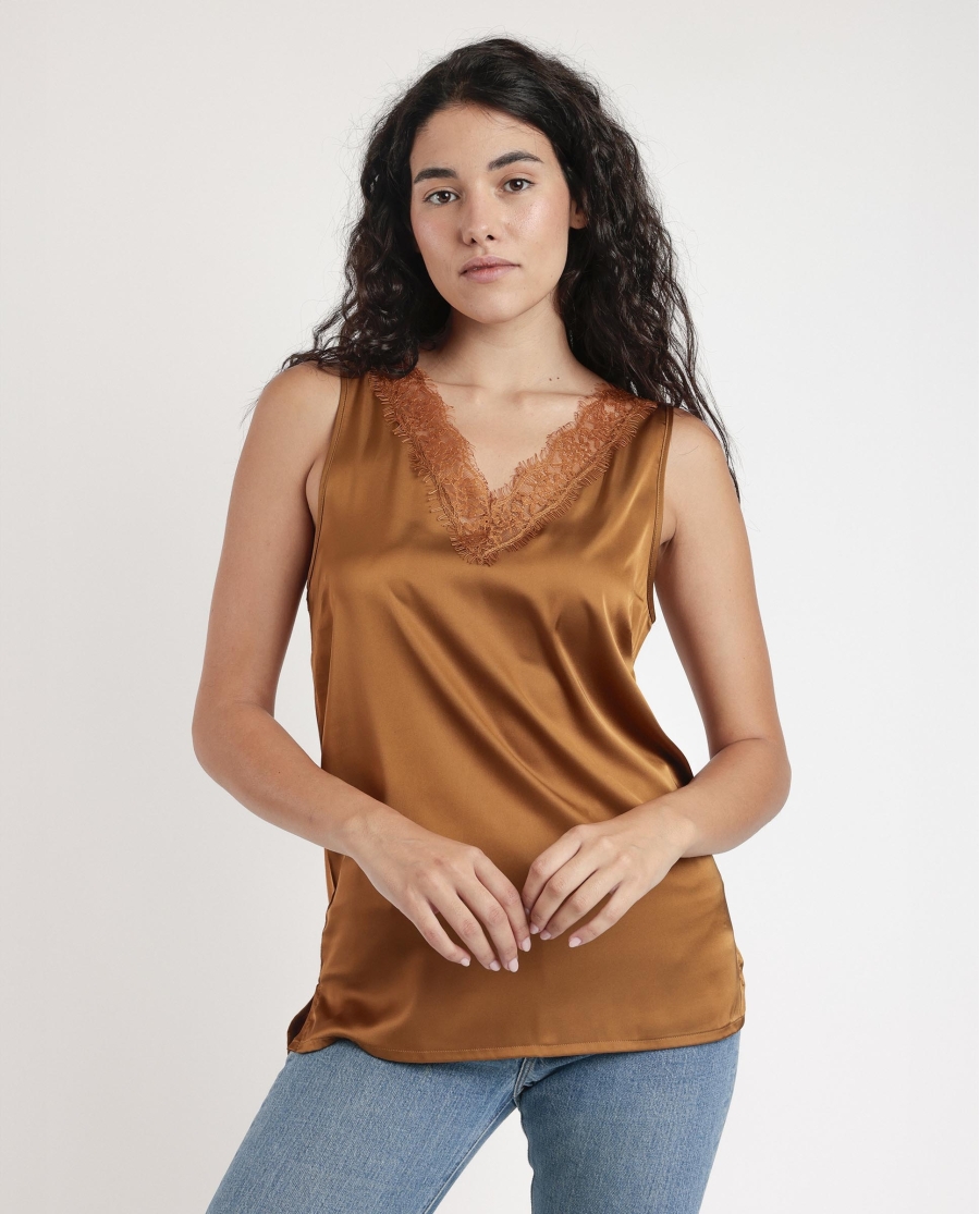 ADMAS Camiseta Sin Mangas Satin Lace para Mujer COBRE