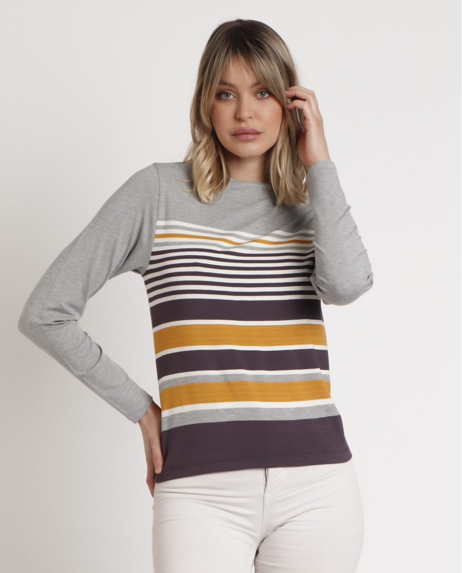 ADMAS Camiseta Manga Larga Camel Stripes para Mujer GRIS JASPE