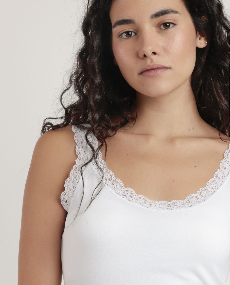 ADMAS Camiseta Tirantes Puntilla Ondas para Mujer BLANCO