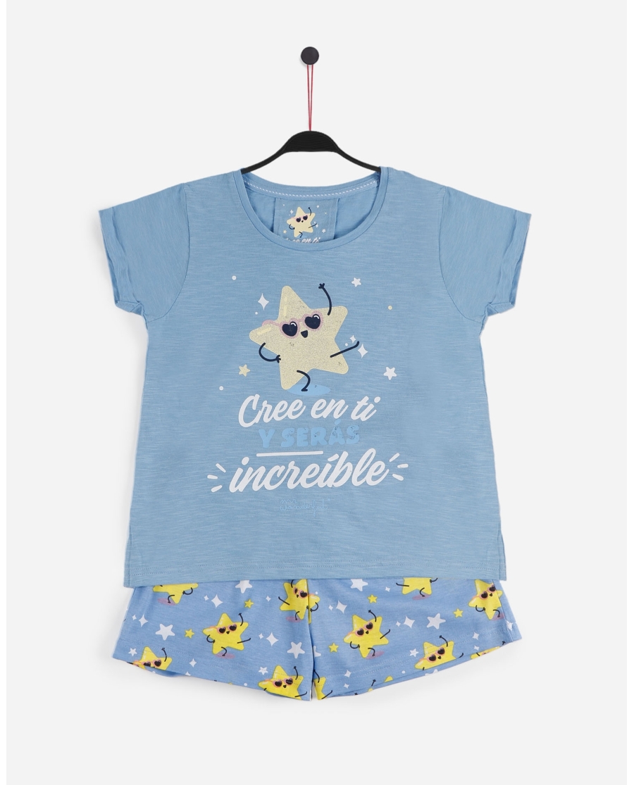 MR WONDERFUL Pijama Manga Corta Cree en Ti para Niña AZUL