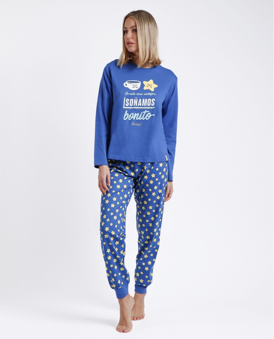 MR WONDERFUL Pijama Manga Larga Bonito para Mujer AZUL