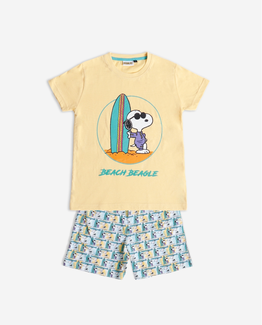 PEANUTS Pijama Manga Corta Beach Beagle para Niño AMARILLO