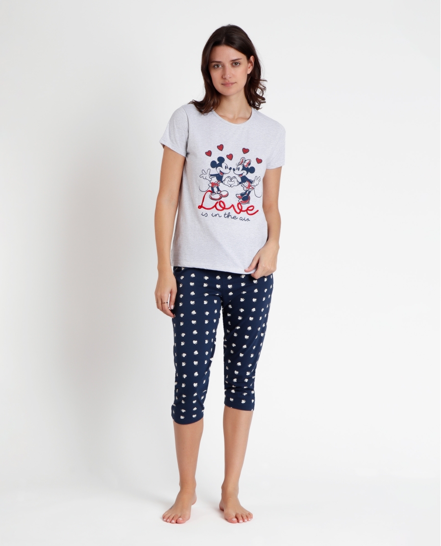 DISNEY Pijama Manga Corta Love is in the Air para Mujer AZUL