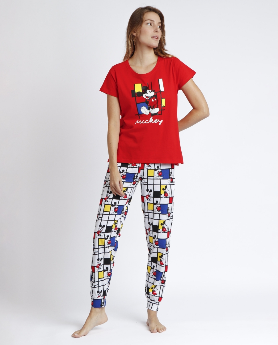 DISNEY Pijama Manga Corta Mickey Mondrian B para Mujer ROJO