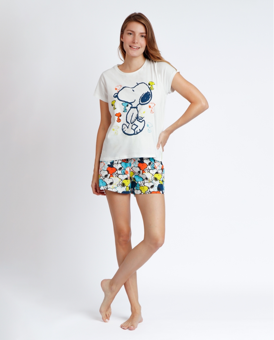 PEANUTS Pijama Manga Corta Walk Away para Mujer BLANCO