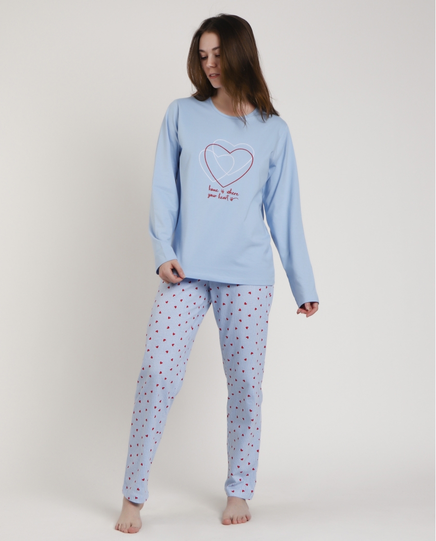 ADMAS Pijama Manga Larga Where Your Heart Is para Mujer AZUL