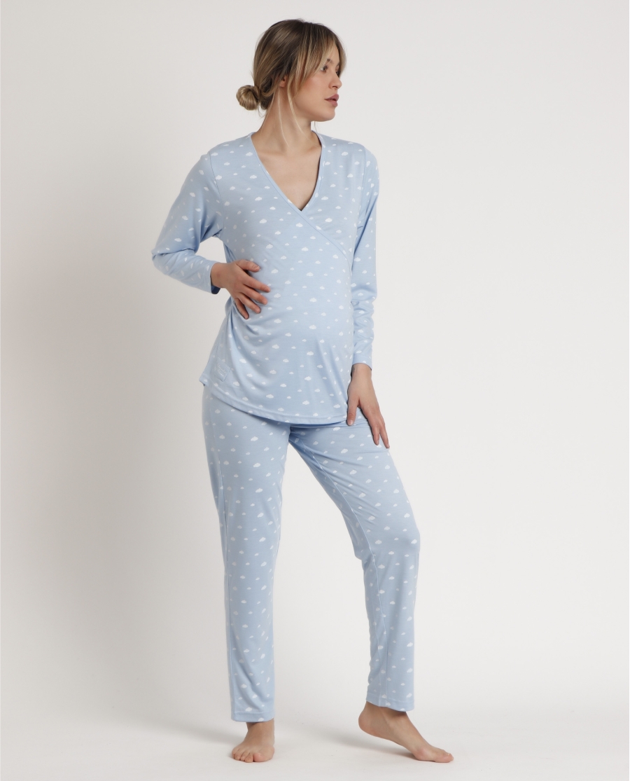 ADMAS CLASSIC Pijama Manga Larga Maternity Nubes para Mujer AZUL