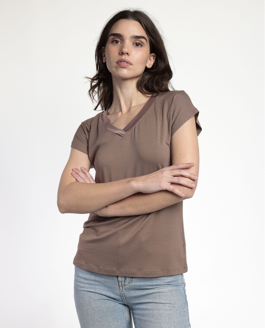 ADMAS Camiseta Manga Corta Pico Raso para Mujer VISON