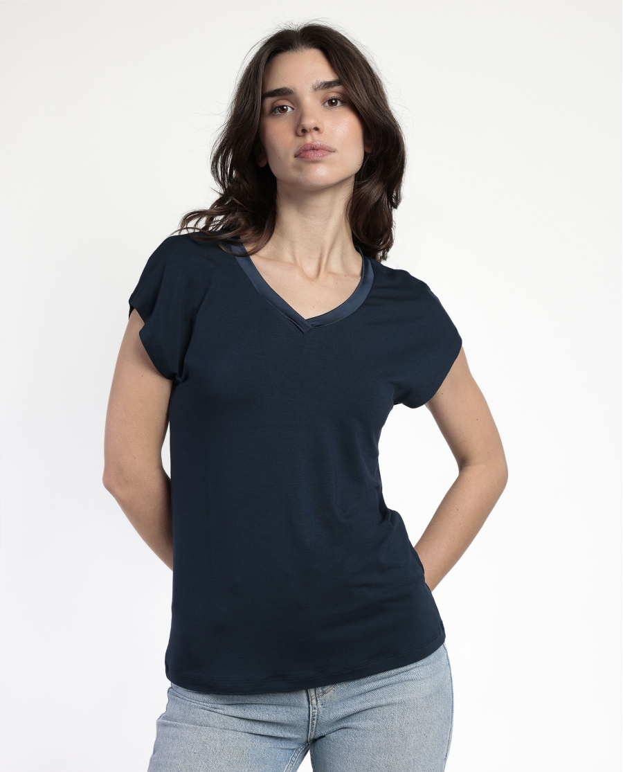 ADMAS Camiseta Manga Corta Pico Raso para Mujer MARINO