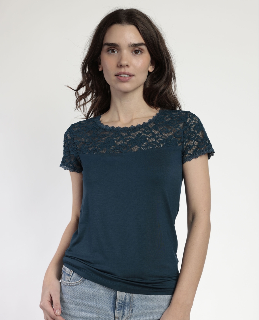 ADMAS Camiseta Manga Corta Lace Piece para Mujer OCEANO