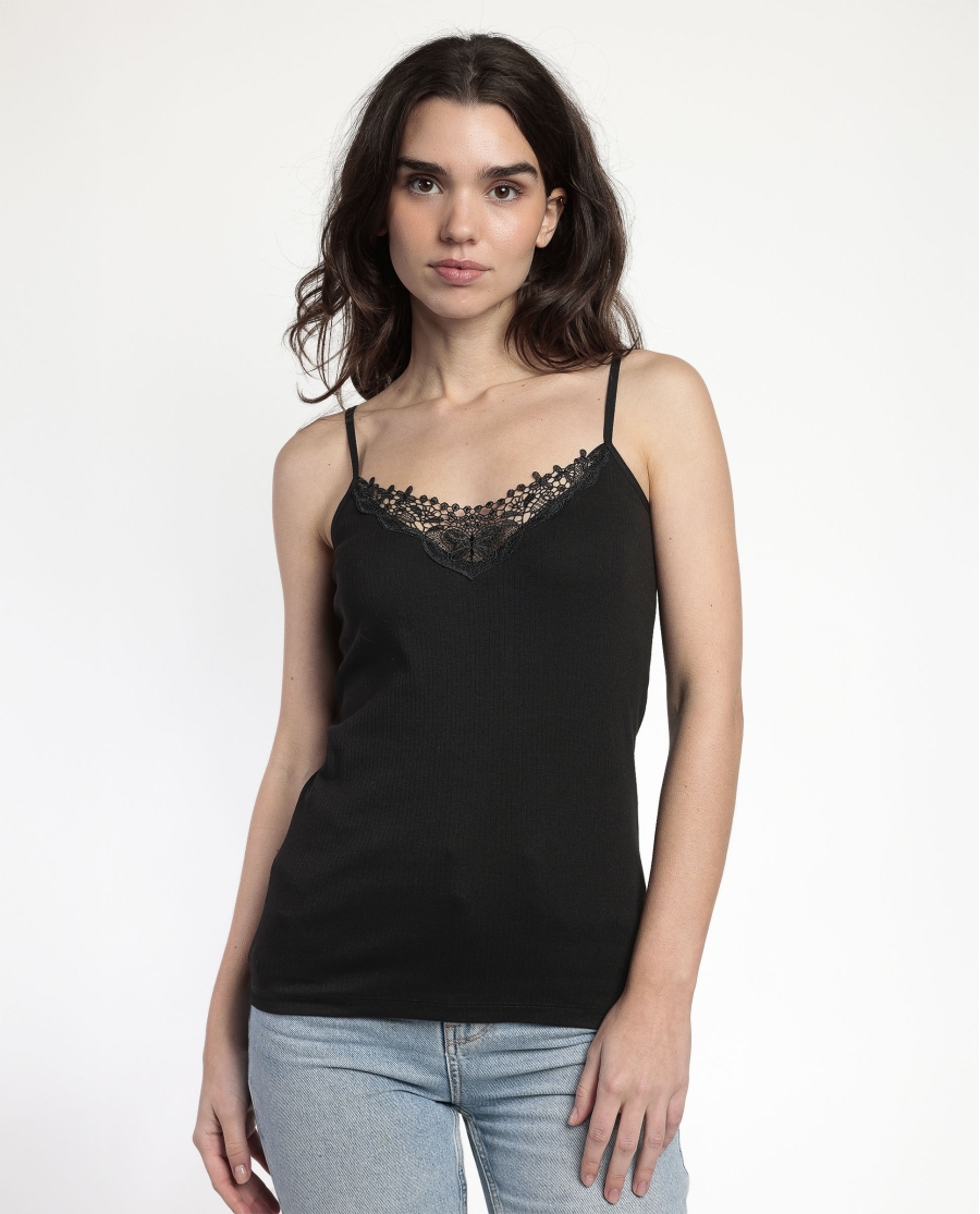 ADMAS Camiseta Tirantes Canalé Pechera para Mujer NEGRO