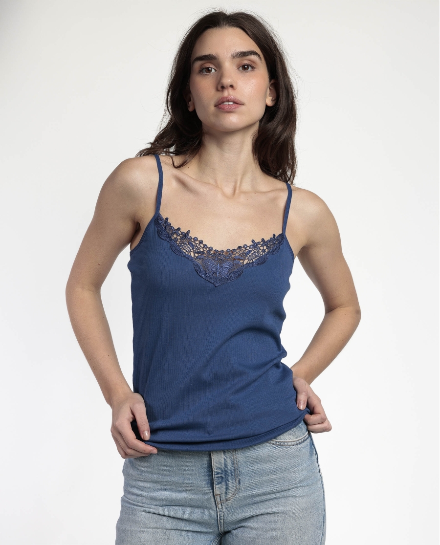 ADMAS Camiseta Tirantes Canalé Pechera para Mujer AZUL