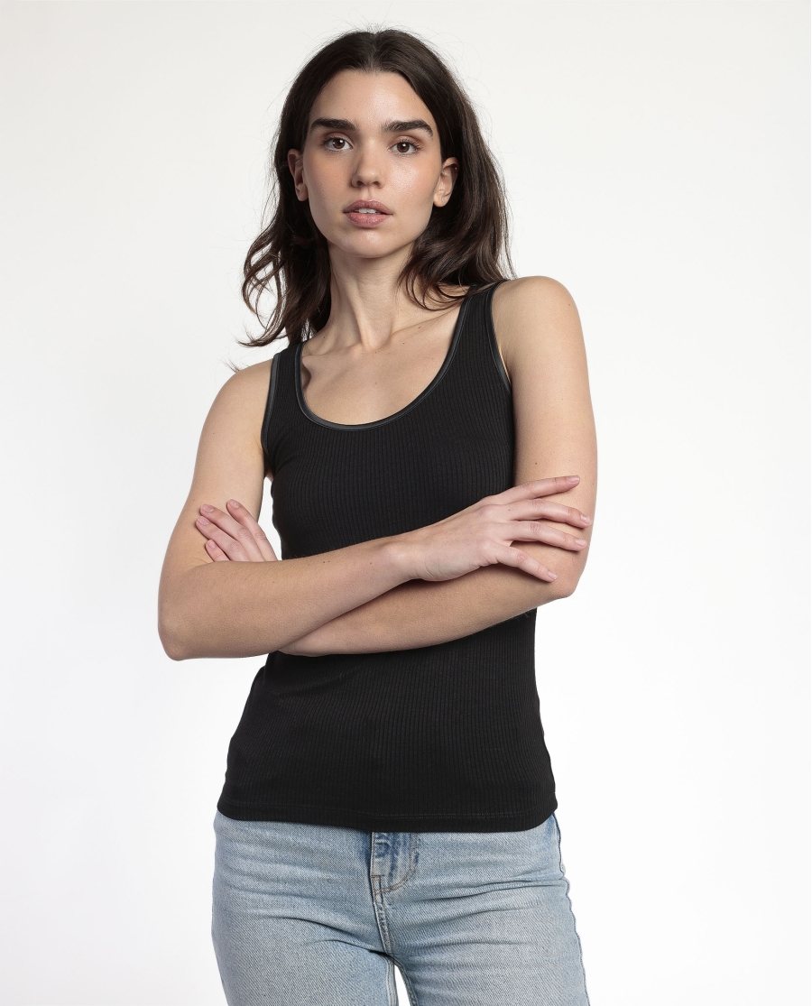 ADMAS Camiseta Sin Mangas Canalé Vivo Raso para Mujer NEGRO