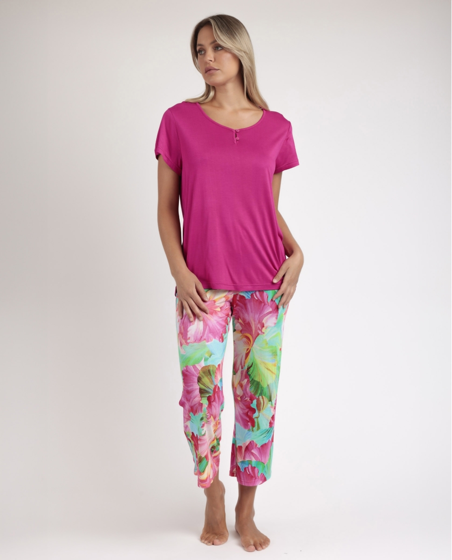 ADMAS GARDEN Pijama Manga Corta Bright Flowers para Mujer FUCSIA