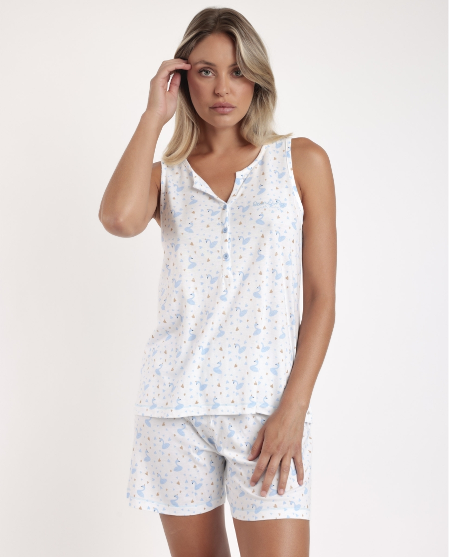 ADMAS Pijama Sin Mangas Dancing With Swans para Mujer AZUL