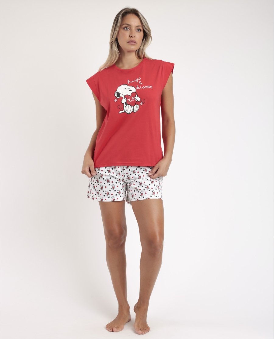 PEANUTS Pijama Manga Caída In My Heart para Mujer ROJO