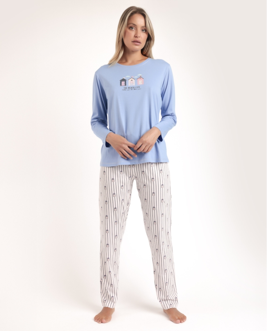 ADMAS Pijama Manga Larga Beach Life para Mujer AZUL