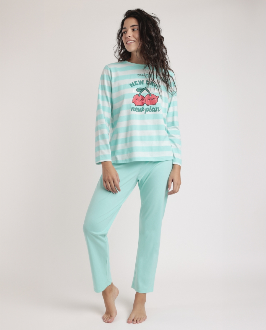 MR WONDERFUL Pijama Manga Larga New Day Plan B para Mujer AQUA