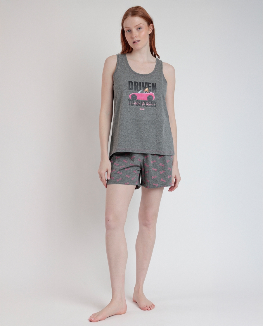 BARBIE Pijama Sin Mangas Driven To Succeed para Mujer GRIS JASPE