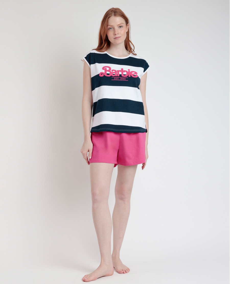 BARBIE Pijama Manga Caída Barbie Stripes para Mujer MARINO